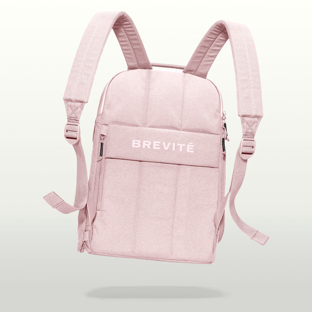 The Brevitē Backpack in Blush Pink, back panel and shoulder straps