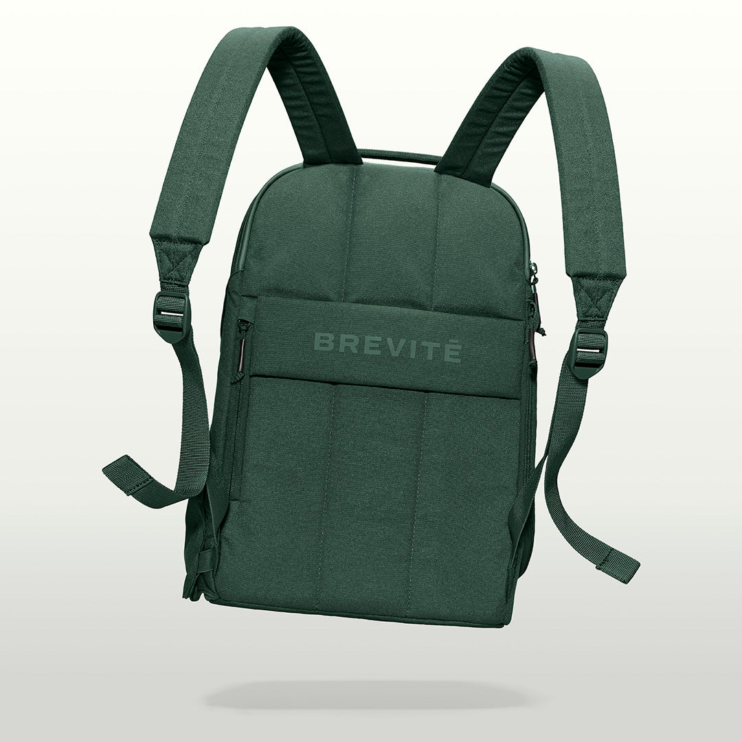 The Brevitē Backpack in Jade Green, back panel and shoulder straps