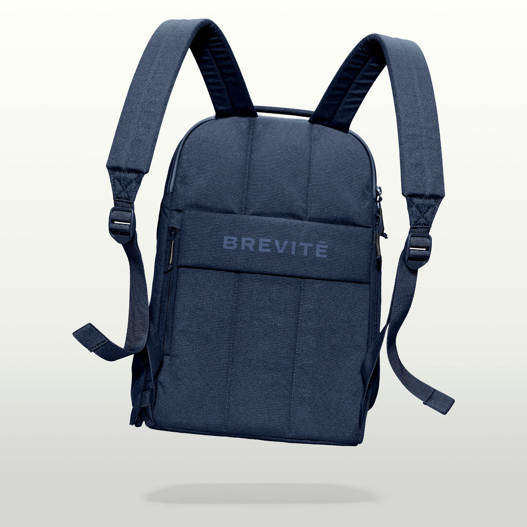 The Brevitē Backpack in Moonlit Blue, back panel and shoulder straps