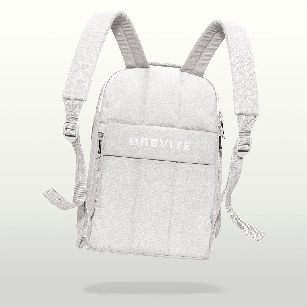 The Brevitē Backpack in Nimbus Gray, back panel and shoulder straps