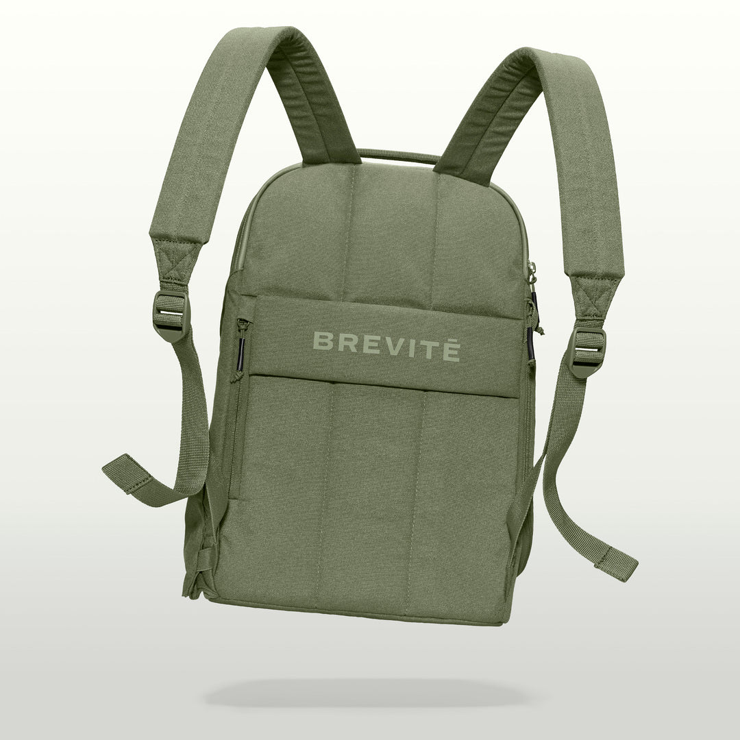 The Brevitē Backpack in Pine Green, back panel and shoulder straps