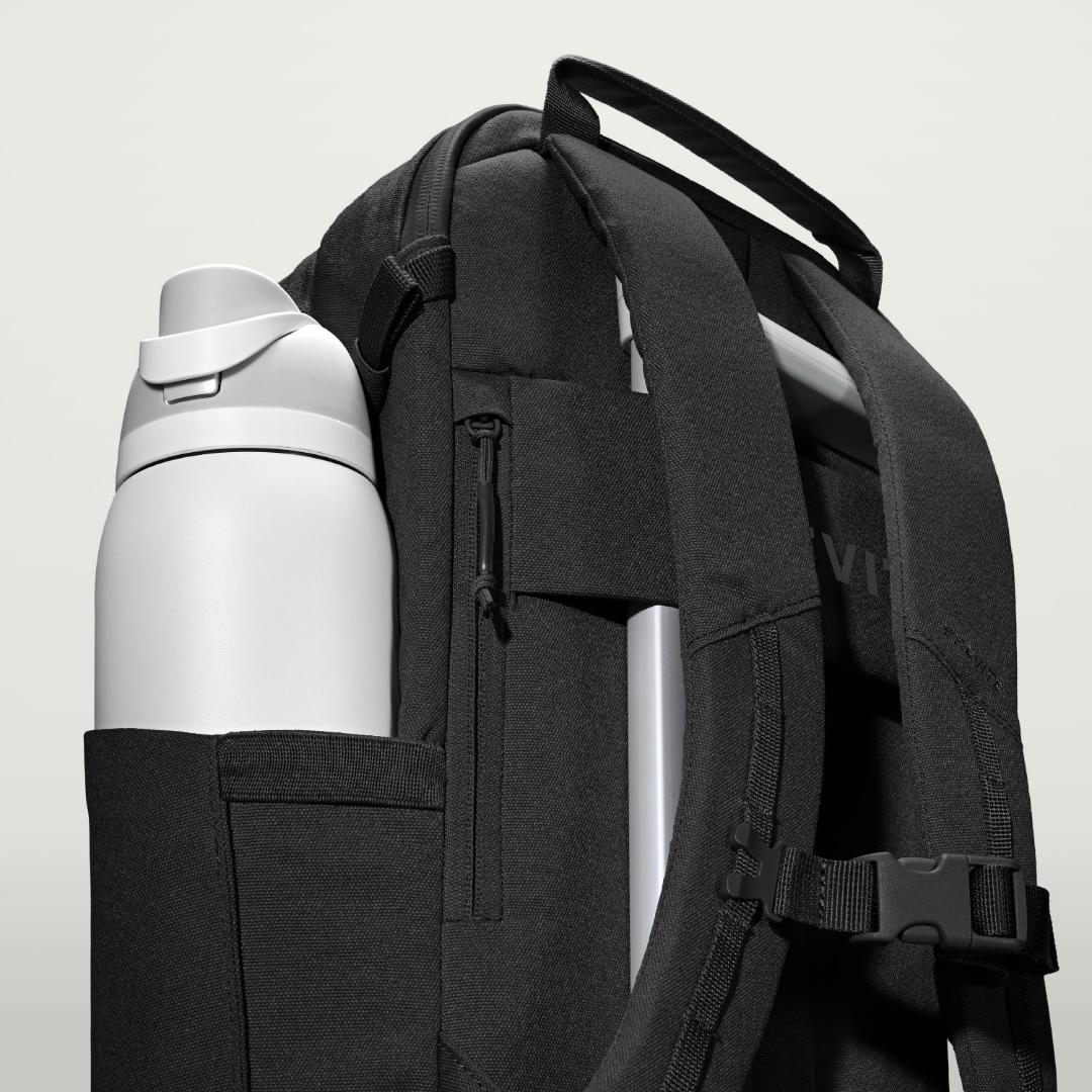 The Jumper in Triple Black, side bottle pocket