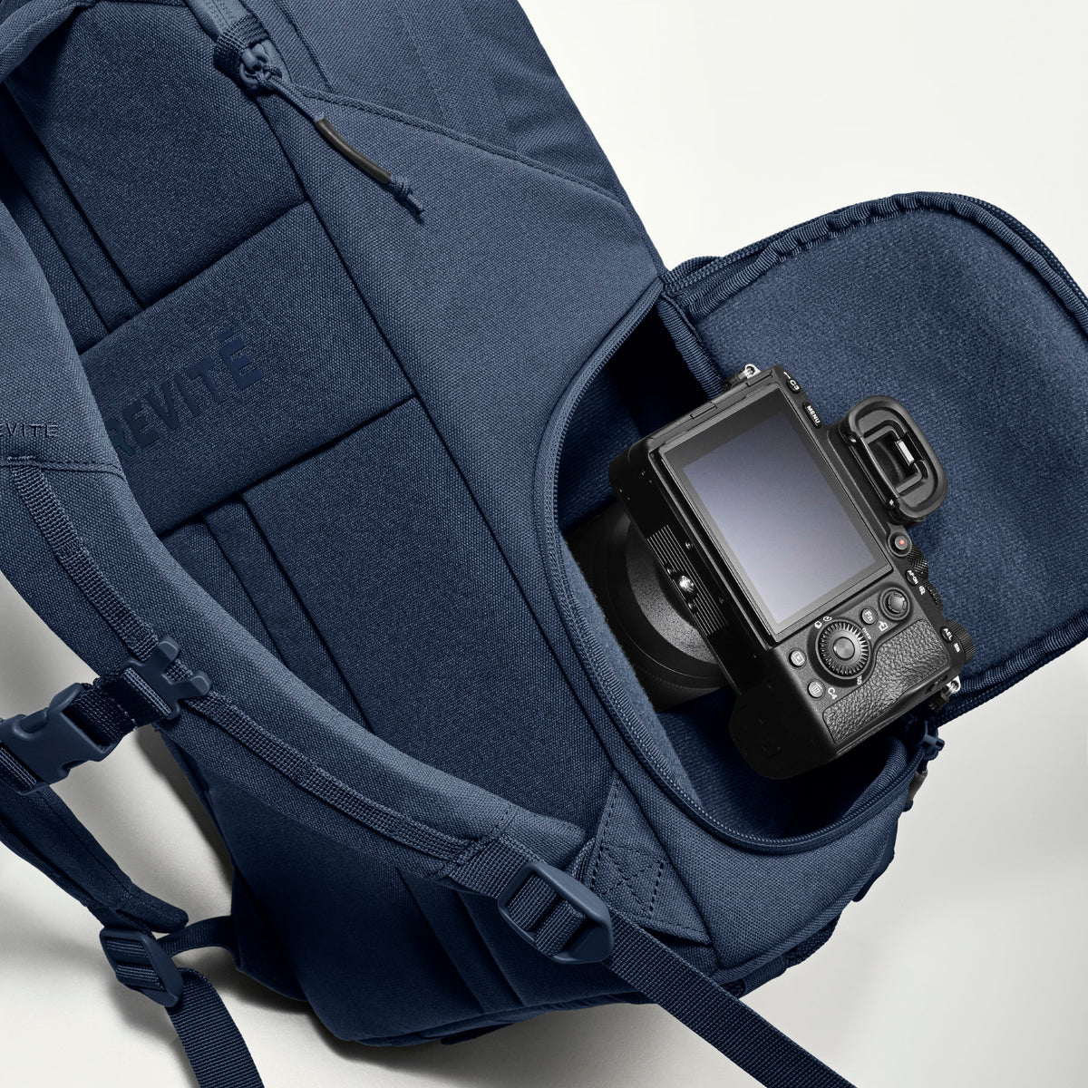 The Jumper in Moonlit Blue, side camera access open