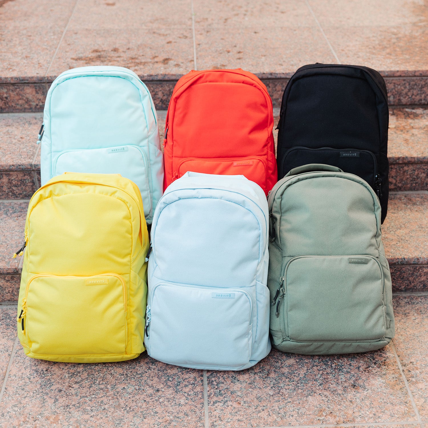 six backpacks together