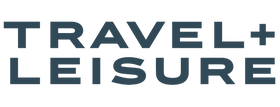 'Travel + Leisure logo in dark blue text.'